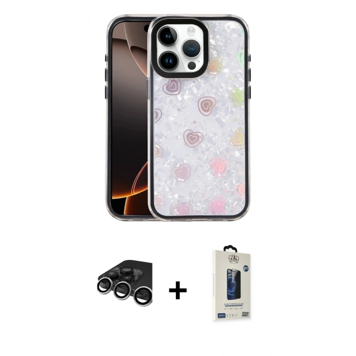 MARSİLYAN™- iPhone 15 Pro Max Kılıf Odak Prime - Siyah Bilvis Hayalet Cam Ekran Koruyucu + Raze Metal Kamera Lens - GS