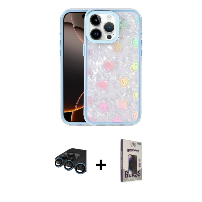MARSİLYAN™- iPhone 15 Pro Max Kılıf Odak Prime - Siyah Bilvis Hayalet Cam Ekran Koruyucu + Raze Metal Kamera Lens - LT