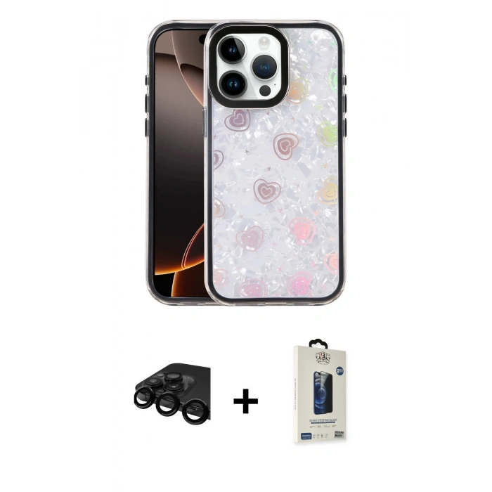 MARSİLYAN™- iPhone 15 Pro Max Kılıf Odak Prime - Siyah Bilvis Hayalet Cam Ekran Koruyucu + Siyah Raze Metal Kamera Lens