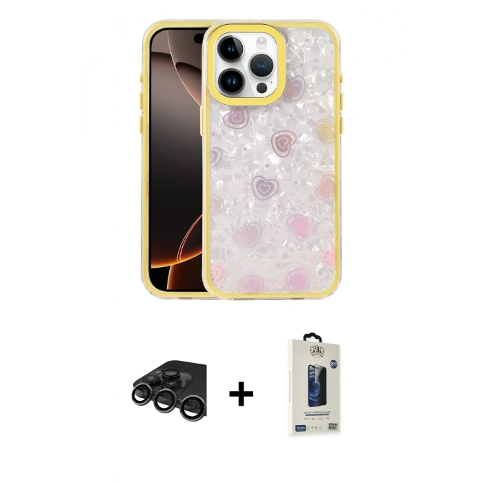 MARSİLYAN™- iPhone 15 Pro Max Kılıf Odak Prime - Siyah Bilvis Hayalet Cam Ekran Koruyucu + Raze Metal Kamera Lens - TMGI