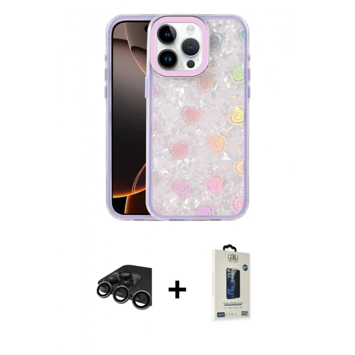 MARSİLYAN™- iPhone 15 Pro Max Kılıf Odak Prime - Siyah Bilvis Hayalet Cam Ekran Koruyucu + Raze Metal Kamera Lens - TMGI