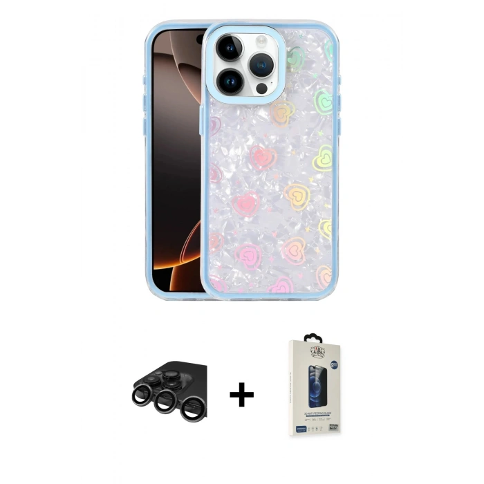 MARSİLYAN™- iPhone 15 Pro Max Kılıf Odak Prime - Siyah Bilvis Hayalet Cam Ekran Koruyucu + Raze Metal Kamera Lens - TMGI