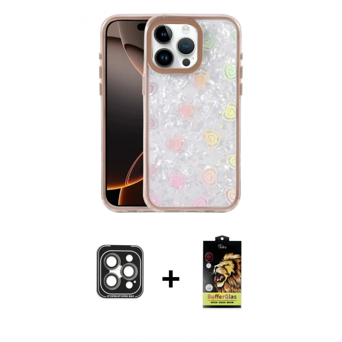 MARSİLYAN™- iPhone 15 Pro Max Kılıf Odak Prime - Siyah Buffer Cam Ekran Koruyucu + Gri PVD Metal Kamera Lens