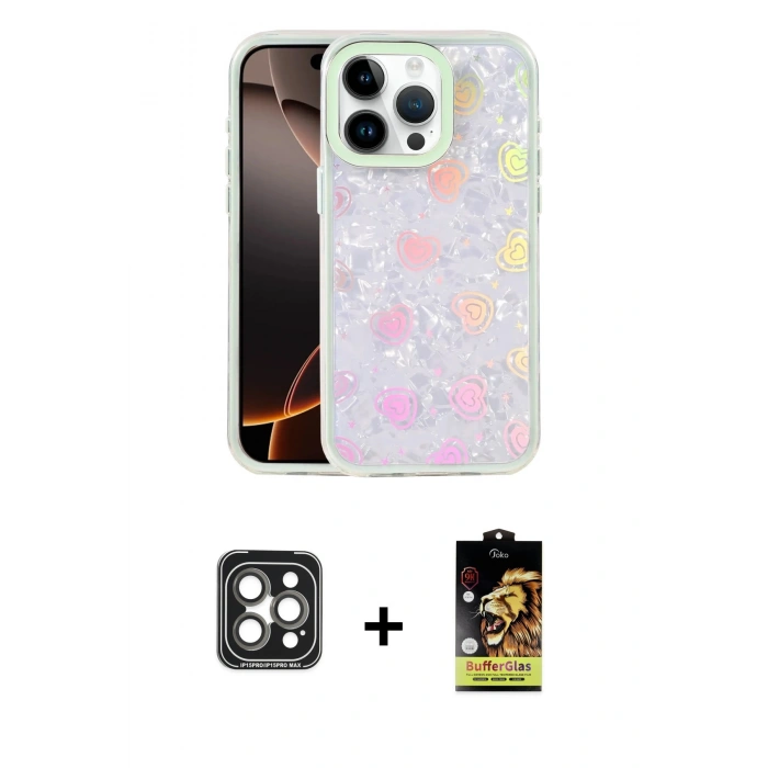 MARSİLYAN™- iPhone 15 Pro Max Kılıf Odak Prime - Siyah Buffer Cam Ekran Koruyucu + Gri PVD Metal Kamera Lens