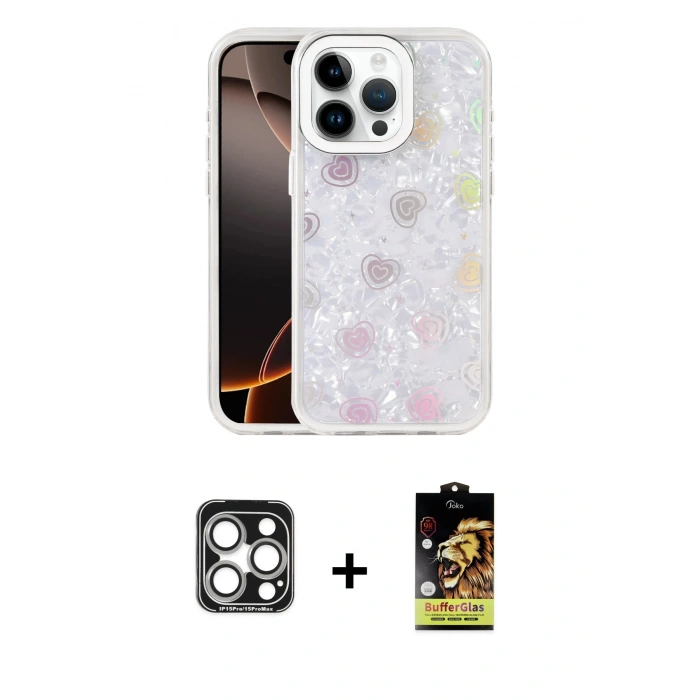 MARSİLYAN™- iPhone 15 Pro Max Kılıf Odak Prime - Siyah Buffer Cam Ekran Koruyucu + PVD Metal Kamera Lens - GS