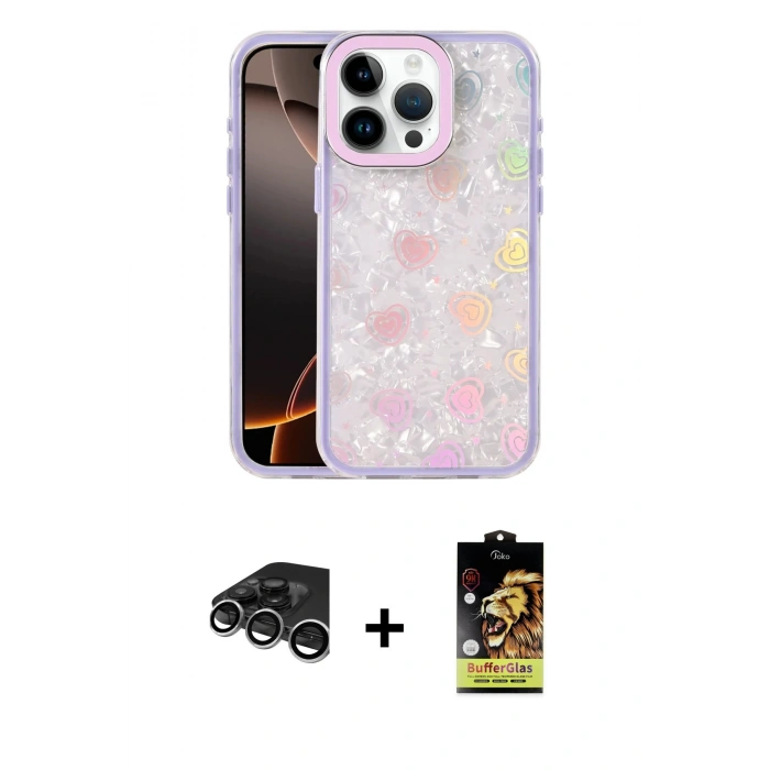 MARSİLYAN™- iPhone 15 Pro Max Kılıf Odak Prime - Siyah Buffer Cam Ekran Koruyucu + Gümüş Raze Metal Kamera Lens