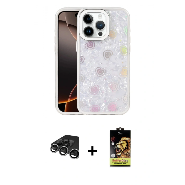 MARSİLYAN™- iPhone 15 Pro Max Kılıf Odak Prime - Siyah Buffer Cam Ekran Koruyucu + Gümüş Raze Metal Kamera Lens