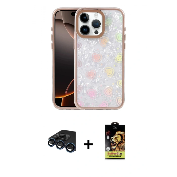 MARSİLYAN™- iPhone 15 Pro Max Kılıf Odak Prime - Siyah Buffer Cam Ekran Koruyucu + Raze Metal Kamera Lens - LT