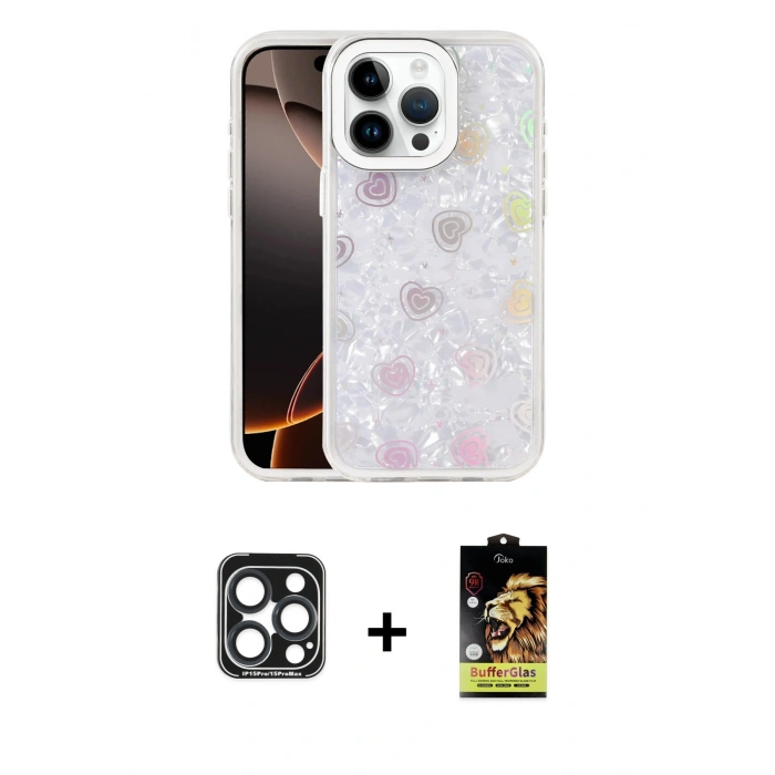 MARSİLYAN™- iPhone 15 Pro Max Kılıf Odak Prime - Siyah Buffer Cam Ekran Koruyucu + PVD Metal Kamera Lens - LT