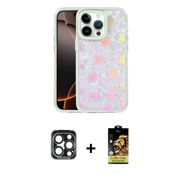 MARSİLYAN™- iPhone 15 Pro Max Kılıf Odak Prime - Siyah Buffer Cam Ekran Koruyucu + PVD Metal Kamera Lens - LT