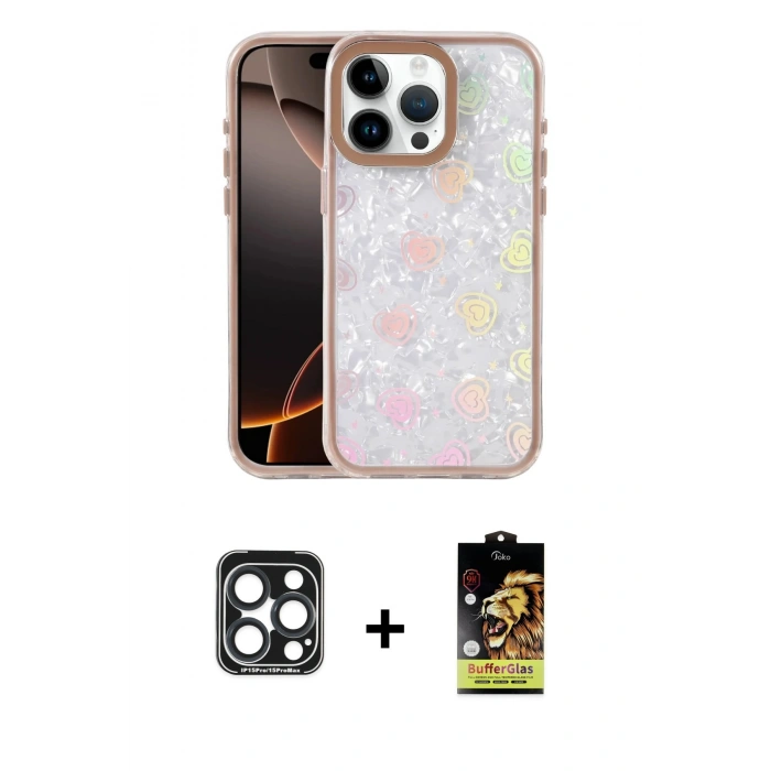 MARSİLYAN™- iPhone 15 Pro Max Kılıf Odak Prime - Siyah Buffer Cam Ekran Koruyucu + PVD Metal Kamera Lens - LT