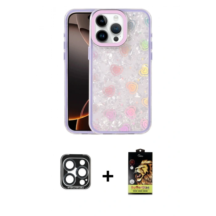 MARSİLYAN™- iPhone 15 Pro Max Kılıf Odak Prime - Siyah Buffer Cam Ekran Koruyucu + PVD Metal Kamera Lens - LT