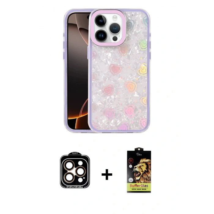MARSİLYAN™- iPhone 15 Pro Max Kılıf Odak Prime - Siyah Buffer Cam Ekran Koruyucu + PVD Metal Kamera Lens - TU