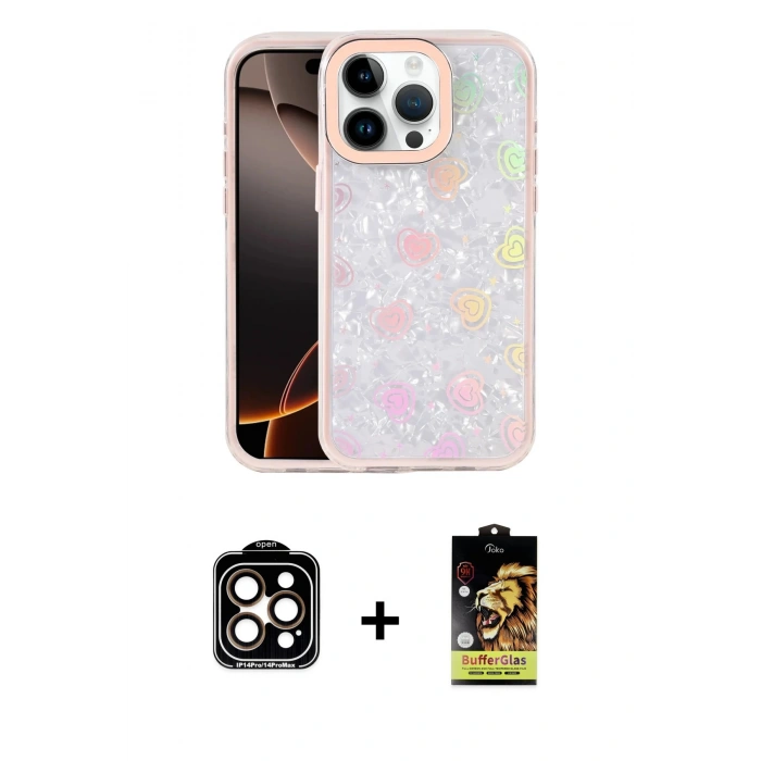 MARSİLYAN™- iPhone 15 Pro Max Kılıf Odak Prime - Siyah Buffer Cam Ekran Koruyucu + PVD Metal Kamera Lens - TU