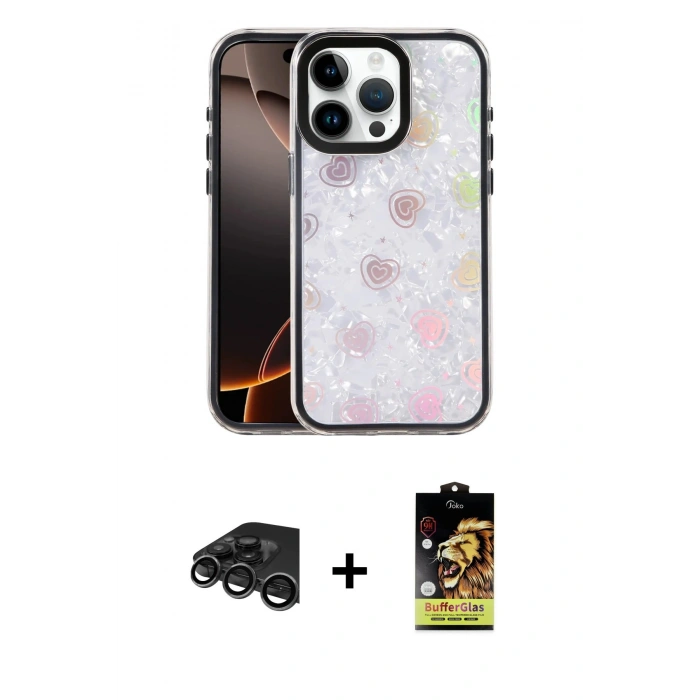 MARSİLYAN™- iPhone 15 Pro Max Kılıf Odak Prime - Siyah Buffer Cam Ekran Koruyucu + Raze Metal Kamera Lens - TMGI