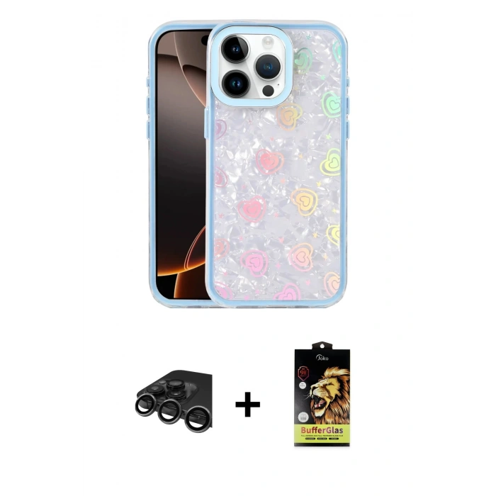 MARSİLYAN™- iPhone 15 Pro Max Kılıf Odak Prime - Siyah Buffer Cam Ekran Koruyucu + Raze Metal Kamera Lens - TMGI