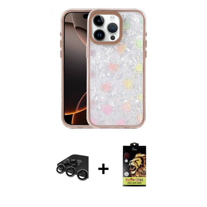 MARSİLYAN™- iPhone 15 Pro Max Kılıf Odak Prime - Siyah Buffer Cam Ekran Koruyucu + Raze Metal Kamera Lens - TMGI