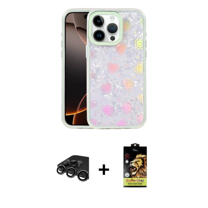 MARSİLYAN™- iPhone 15 Pro Max Kılıf Odak Prime - Siyah Buffer Cam Ekran Koruyucu + Raze Metal Kamera Lens - TMGI