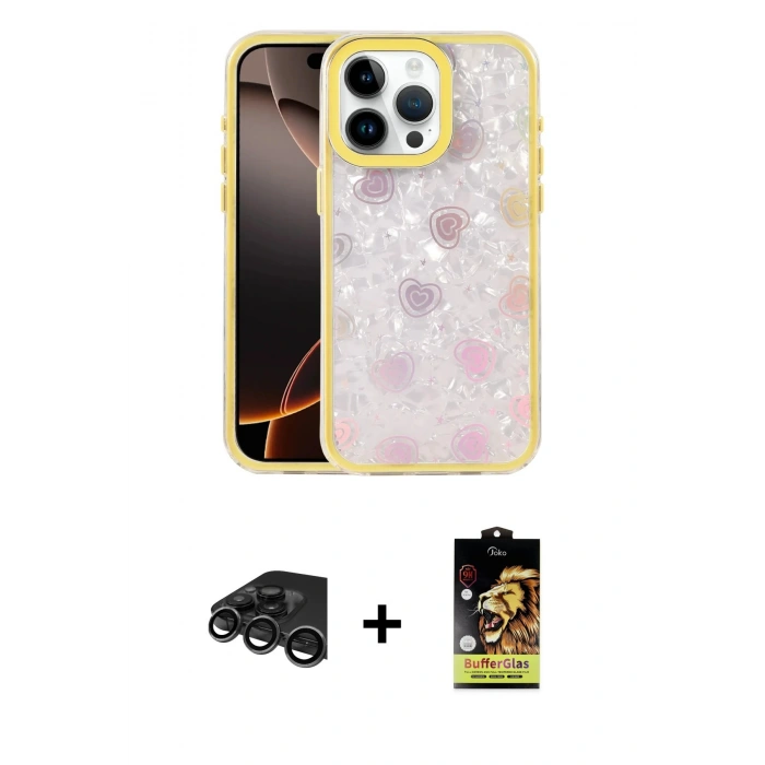 MARSİLYAN™- iPhone 15 Pro Max Kılıf Odak Prime - Siyah Buffer Cam Ekran Koruyucu + Raze Metal Kamera Lens - TMGI