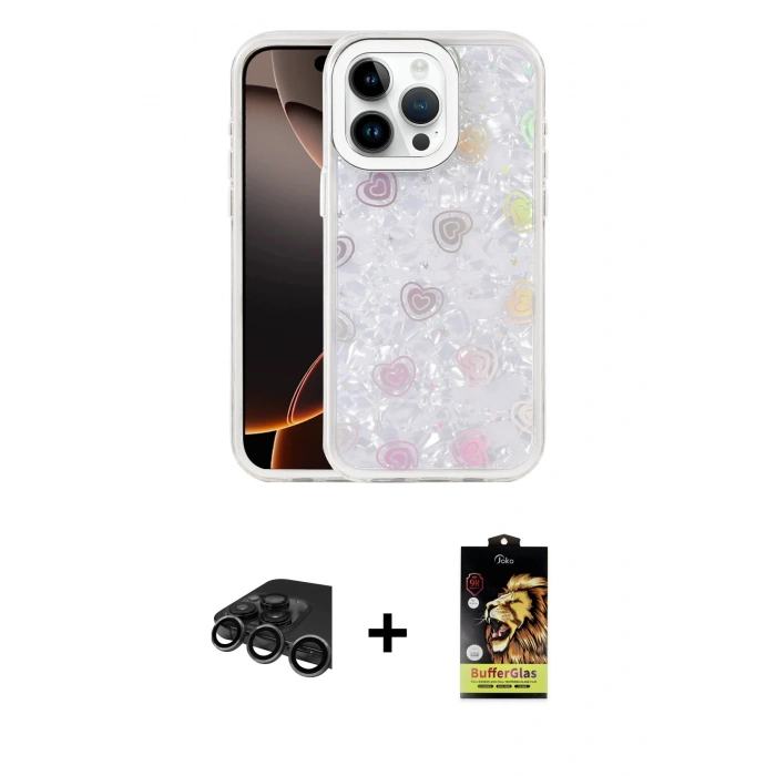 MARSİLYAN™- iPhone 15 Pro Max Kılıf Odak Prime - Siyah Buffer Cam Ekran Koruyucu + Raze Metal Kamera Lens - TMGI