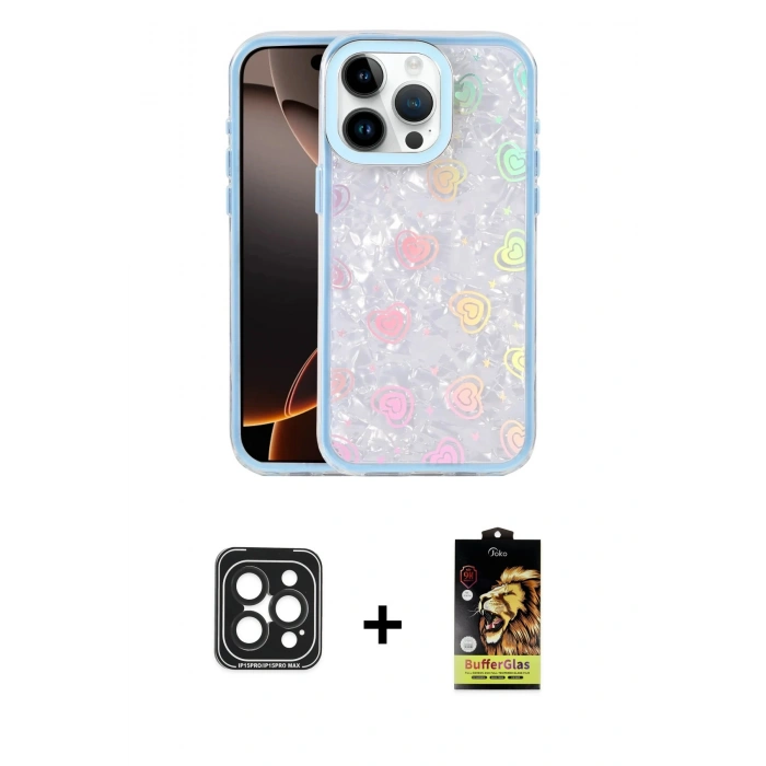 MARSİLYAN™- iPhone 15 Pro Max Kılıf Odak Prime - Siyah Buffer Cam Ekran Koruyucu + PVD Metal Kamera Lens - SH
