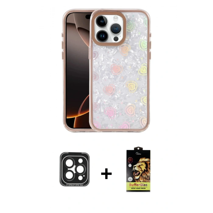 MARSİLYAN™- iPhone 15 Pro Max Kılıf Odak Prime - Siyah Buffer Cam Ekran Koruyucu + PVD Metal Kamera Lens - SH