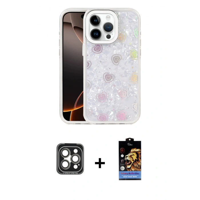 MARSİLYAN™- iPhone 15 Pro Max Kılıf Odak Prime - Siyah Buffer Hayalet Cam Ekran Koruyucu + PVD Metal Kamera Lens - GI