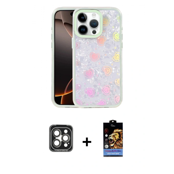 MARSİLYAN™- iPhone 15 Pro Max Kılıf Odak Prime - Siyah Buffer Hayalet Cam Ekran Koruyucu + PVD Metal Kamera Lens - GI