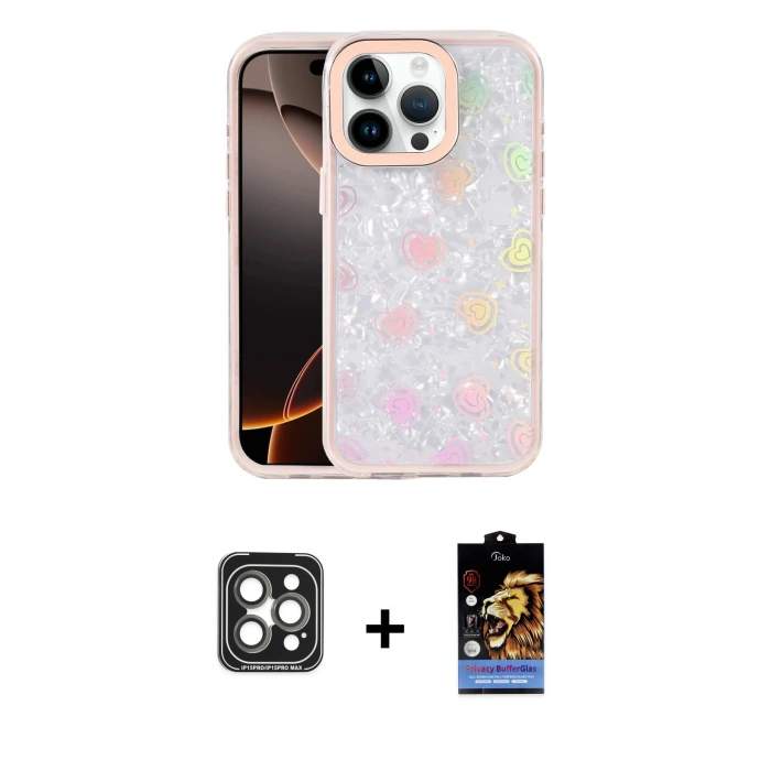 MARSİLYAN™- iPhone 15 Pro Max Kılıf Odak Prime - Siyah Buffer Hayalet Cam Ekran Koruyucu + PVD Metal Kamera Lens - GI
