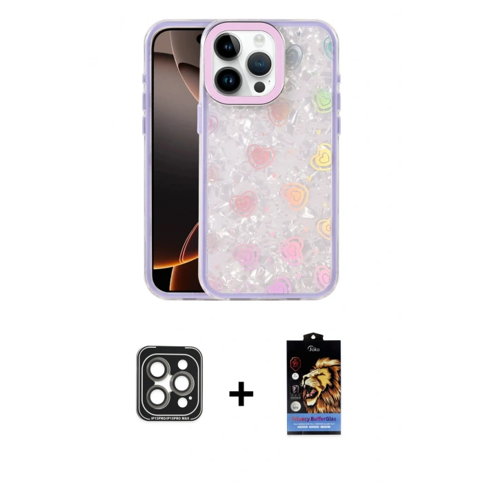 MARSİLYAN™- iPhone 15 Pro Max Kılıf Odak Prime - Siyah Buffer Hayalet Cam Ekran Koruyucu + PVD Metal Kamera Lens - GI