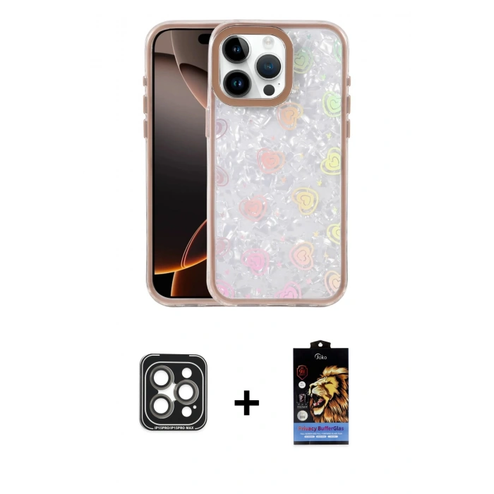 MARSİLYAN™- iPhone 15 Pro Max Kılıf Odak Prime - Siyah Buffer Hayalet Cam Ekran Koruyucu + PVD Metal Kamera Lens - GI