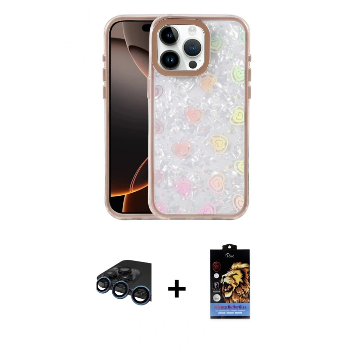 MARSİLYAN™- iPhone 15 Pro Max Kılıf Odak Prime - Siyah Buffer Hayalet Cam Ekran Koruyucu + Raze Metal Kamera Lens - LT