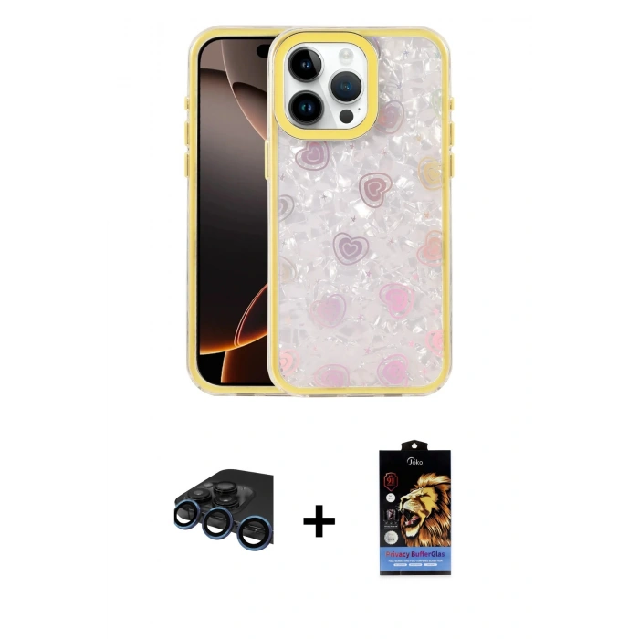 MARSİLYAN™- iPhone 15 Pro Max Kılıf Odak Prime - Siyah Buffer Hayalet Cam Ekran Koruyucu + Raze Metal Kamera Lens - LT