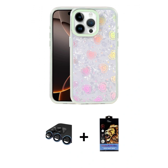 MARSİLYAN™- iPhone 15 Pro Max Kılıf Odak Prime - Siyah Buffer Hayalet Cam Ekran Koruyucu + Raze Metal Kamera Lens - LT