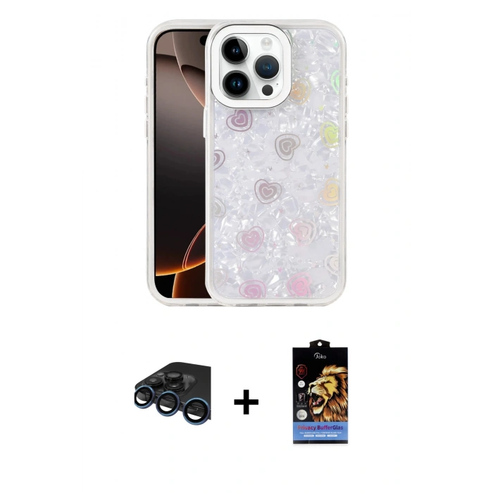MARSİLYAN™- iPhone 15 Pro Max Kılıf Odak Prime - Siyah Buffer Hayalet Cam Ekran Koruyucu + Raze Metal Kamera Lens - LT