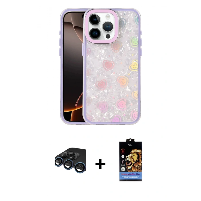 MARSİLYAN™- iPhone 15 Pro Max Kılıf Odak Prime - Siyah Buffer Hayalet Cam Ekran Koruyucu + Raze Metal Kamera Lens - LT