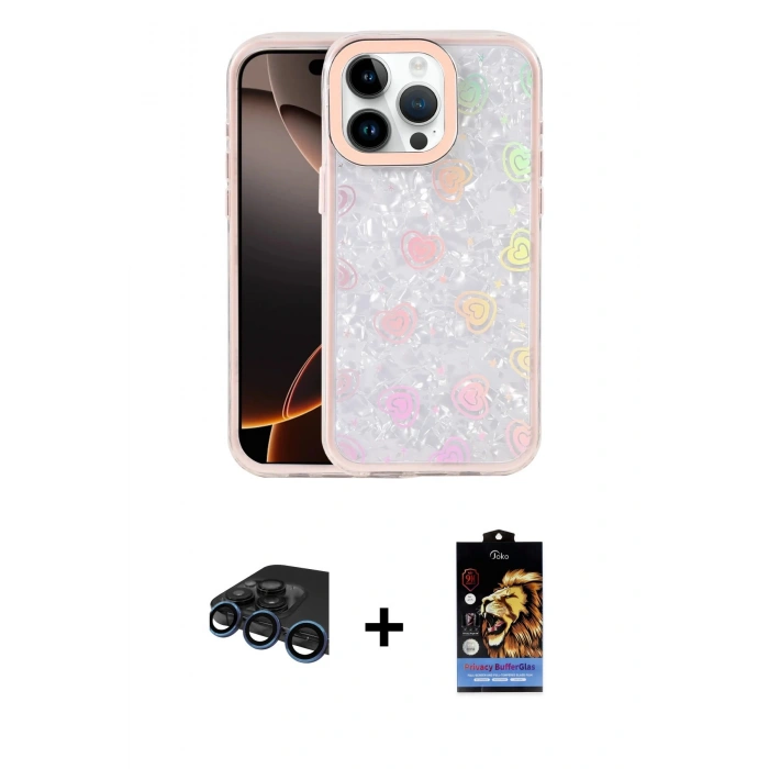 MARSİLYAN™- iPhone 15 Pro Max Kılıf Odak Prime - Siyah Buffer Hayalet Cam Ekran Koruyucu + Raze Metal Kamera Lens - LT