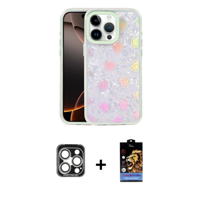 MARSİLYAN™- iPhone 15 Pro Max Kılıf Odak Prime - Siyah Buffer Hayalet Cam Ekran Koruyucu + PVD Metal Kamera Lens - GS