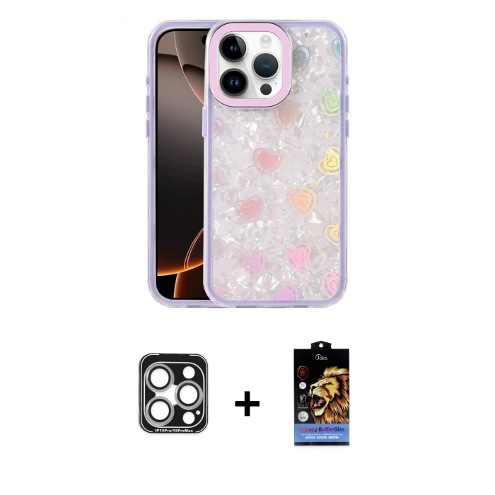 MARSİLYAN™- iPhone 15 Pro Max Kılıf Odak Prime - Siyah Buffer Hayalet Cam Ekran Koruyucu + PVD Metal Kamera Lens - GS