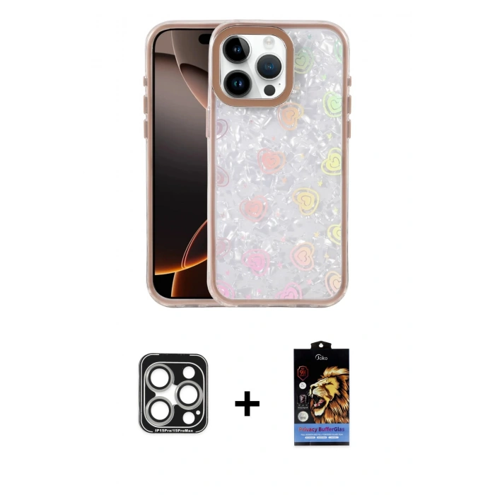 MARSİLYAN™- iPhone 15 Pro Max Kılıf Odak Prime - Siyah Buffer Hayalet Cam Ekran Koruyucu + PVD Metal Kamera Lens - GS