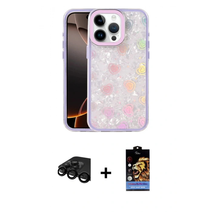 MARSİLYAN™- iPhone 15 Pro Max Kılıf Odak Prime - Siyah Buffer Hayalet Cam Ekran Koruyucu + Raze Metal Kamera Lens - SH