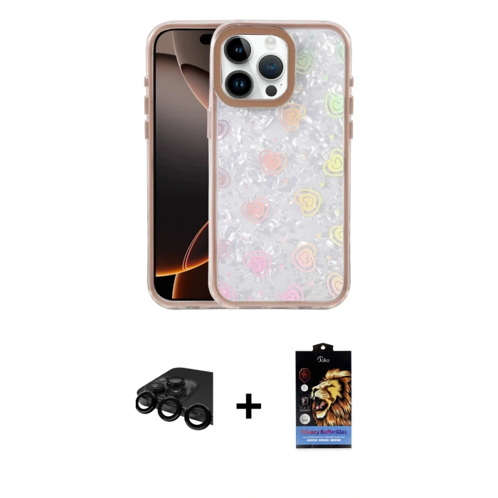 MARSİLYAN™- iPhone 15 Pro Max Kılıf Odak Prime - Siyah Buffer Hayalet Cam Ekran Koruyucu + Raze Metal Kamera Lens - SH