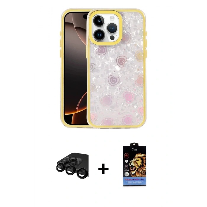 MARSİLYAN™- iPhone 15 Pro Max Kılıf Odak Prime - Siyah Buffer Hayalet Cam Ekran Koruyucu + Raze Metal Kamera Lens - SH