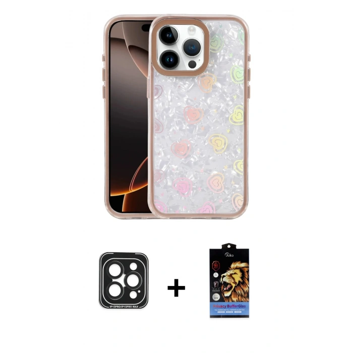 MARSİLYAN™- iPhone 15 Pro Max Kılıf Odak Prime - Siyah Buffer Hayalet Cam Ekran Koruyucu + Siyah PVD Metal Kamera Lens
