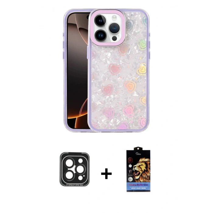 MARSİLYAN™- iPhone 15 Pro Max Kılıf Odak Prime - Siyah Buffer Hayalet Cam Ekran Koruyucu + Siyah PVD Metal Kamera Lens