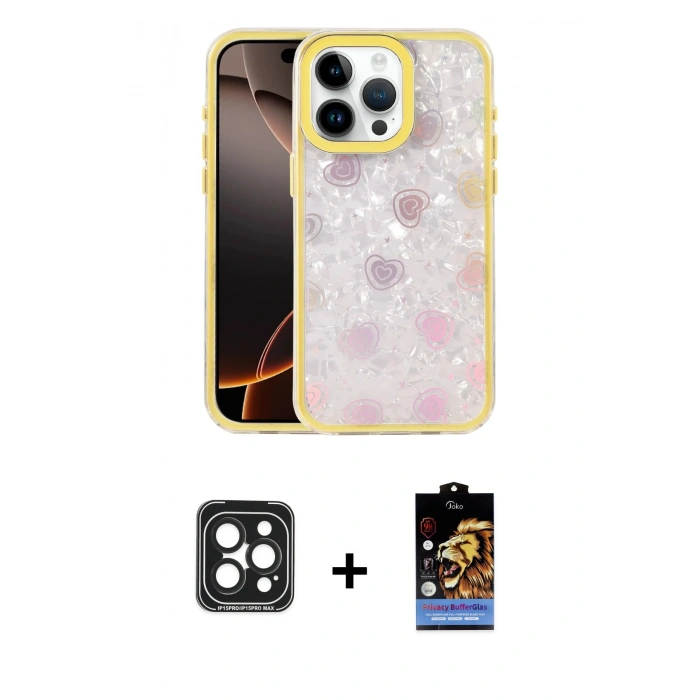 MARSİLYAN™- iPhone 15 Pro Max Kılıf Odak Prime - Siyah Buffer Hayalet Cam Ekran Koruyucu + Siyah PVD Metal Kamera Lens