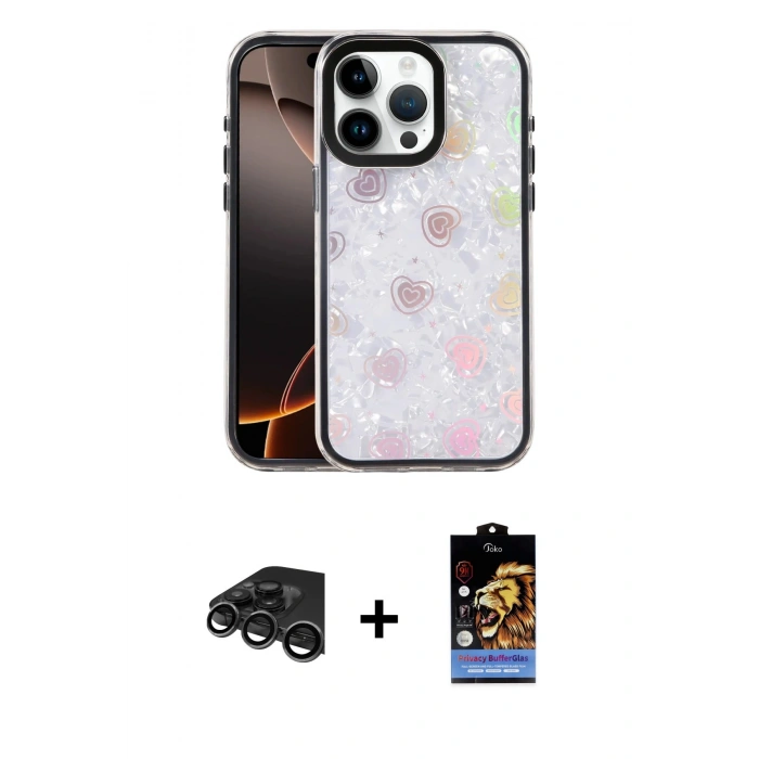 MARSİLYAN™- iPhone 15 Pro Max Kılıf Odak Prime - Siyah Buffer Hayalet Cam Ekran Koruyucu + Raze Metal Kamera Lens - TMGI
