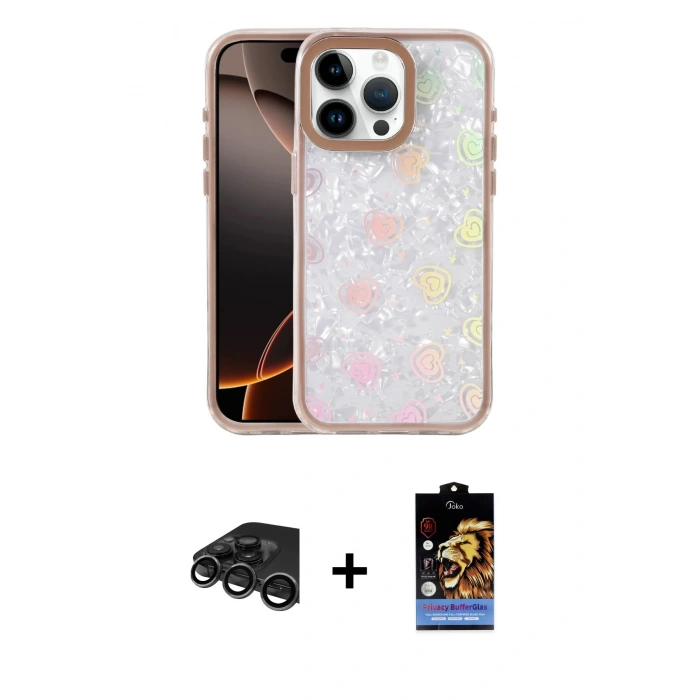 MARSİLYAN™- iPhone 15 Pro Max Kılıf Odak Prime - Siyah Buffer Hayalet Cam Ekran Koruyucu + Raze Metal Kamera Lens - TMGI