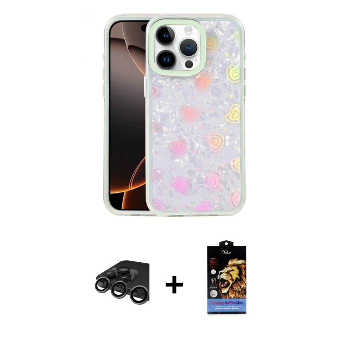 MARSİLYAN™- iPhone 15 Pro Max Kılıf Odak Prime - Siyah Buffer Hayalet Cam Ekran Koruyucu + Raze Metal Kamera Lens - TMGI