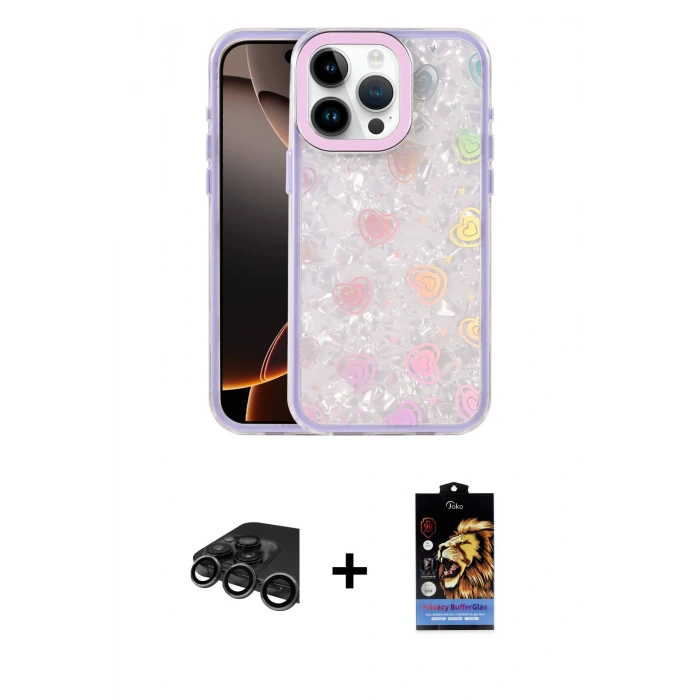 MARSİLYAN™- iPhone 15 Pro Max Kılıf Odak Prime - Siyah Buffer Hayalet Cam Ekran Koruyucu + Raze Metal Kamera Lens - TMGI